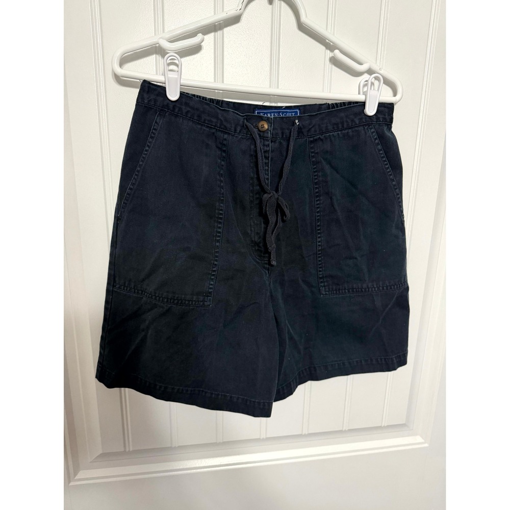 Karen Scott Shorts Womens 10 Navy Blue Cotton Drawstring Elastic Waist Pocket